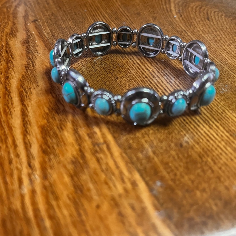 Silver faux Turquoise Bracelet South Western Jewelry Silver Blue Bracelet
